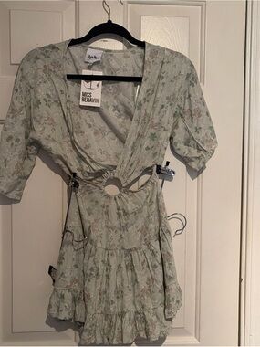 Sky to Moon Y2K Floral Cutout O Ring Mini Dress in Sage Size Small
